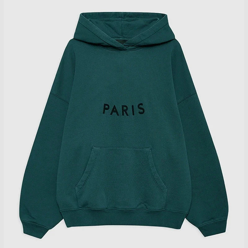 New 2025 Autumn Winter North American Niche Classic Letter Front Felt Patch Embroidered Fleece Women's Fleece Hoodie Sweatshirts - ATFH