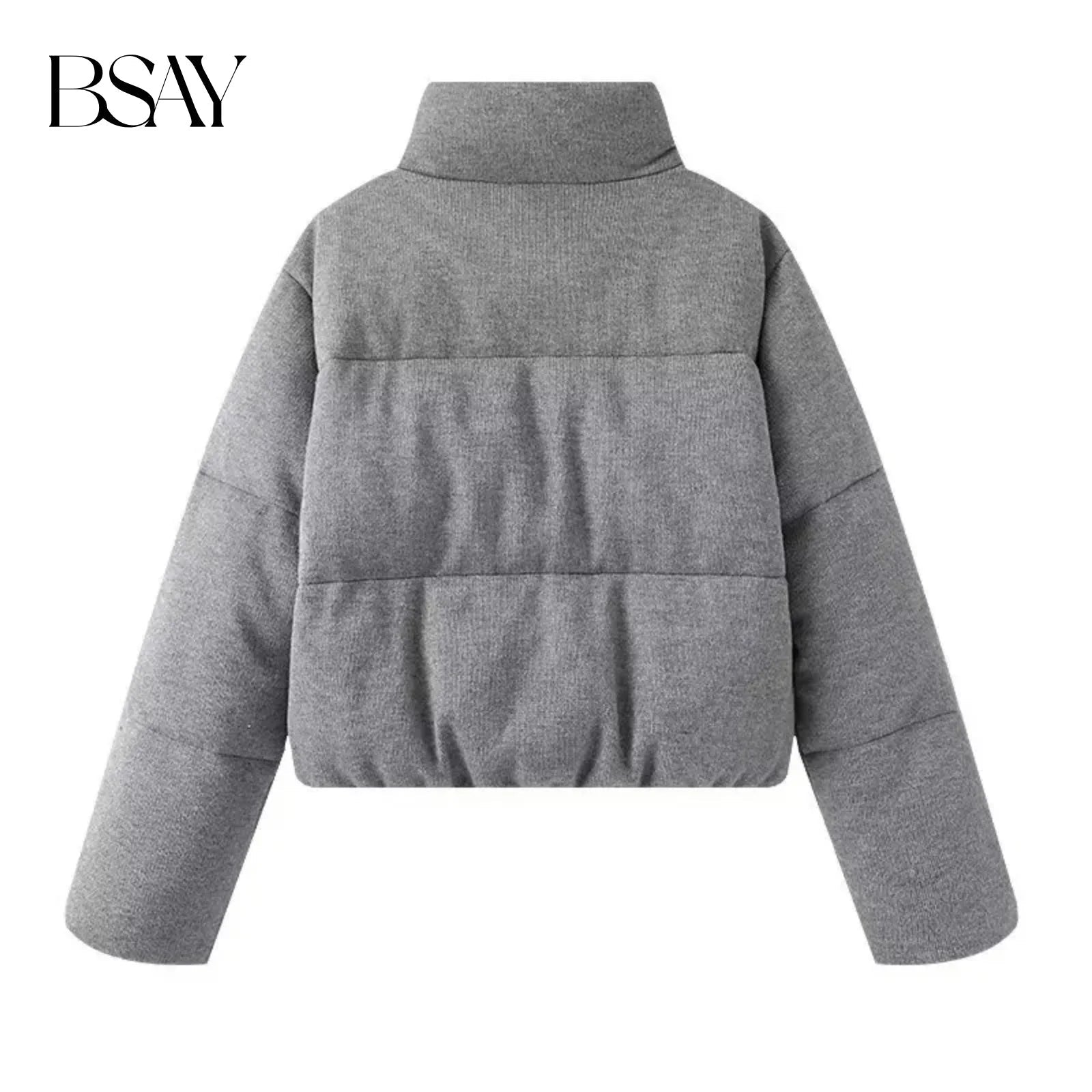 BSAY Knitted Cotton Jacket for Women Fashion Autumn Winter New Long Sleeved Stand Collar Zip Short Coats Chic Ladies Tops Mujer ATFH