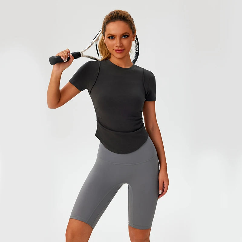 Women's T-shirts Sport Top Womans Clothing Sports Shirt Woman Women's Dry Fit T-shirt Gym Woman Clothes Fitness Compression Yoga - ATFH