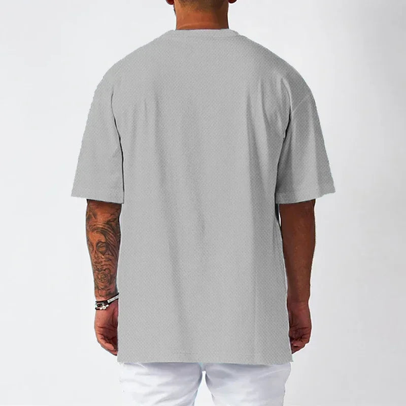 Plain Oversized Loose Mens Casual T-shirts Gym Bodybuilding Fitness Short Sleeves Tops Summer Mesh Breathable Quick Dry Shirts ATFH