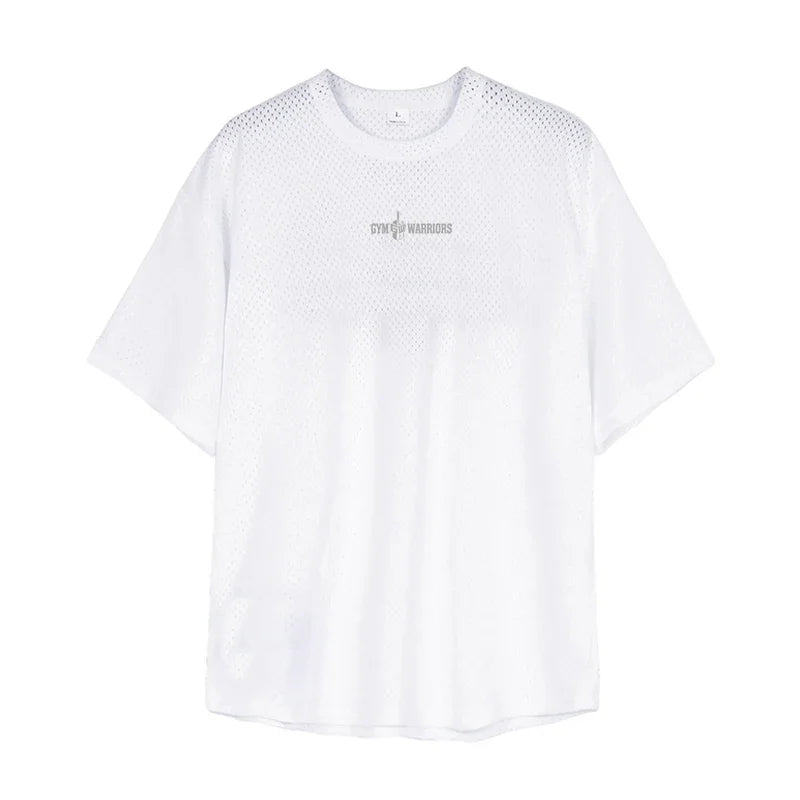 Summer Mesh Breathable Quick Dry Clothing Men Bodybuilding Hip Hop Short Sleeve Sport T-shirt Gym Fitness Oversized Loose Shirts ATFH