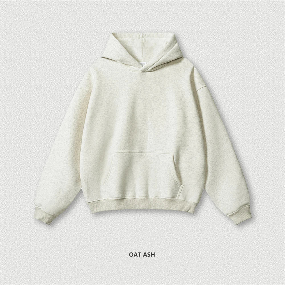 Autumn Winter Men 345gsm Fleece Hoodies Unisex Women Relax Fit Warm Solid Hooded Pullovers Sweatshirts HY0863 - ATFH