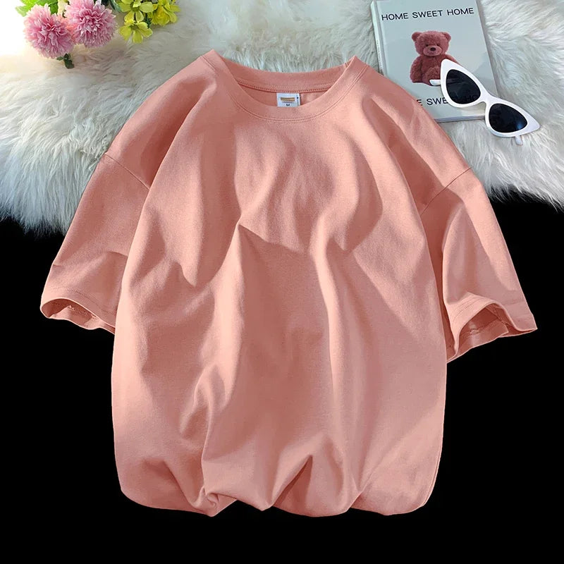 LEGIBLE Summer short sleeve T-Shirt Women Cotton Tee Shirt Loose Solid Basic Oversized T Shirt Women O-neck Tshirt Women - ATFH