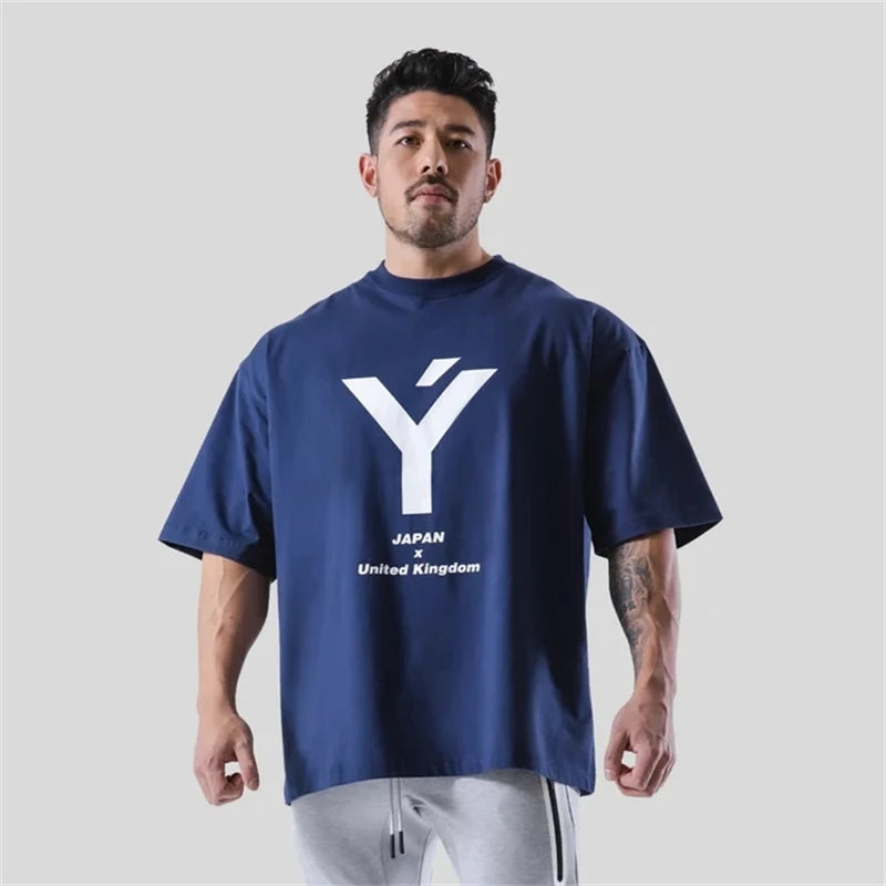 2026 Summer Oversize GYM Style Fitness Sports Men's Short Sleeve T-shirt Fashion Casual Cotton Loose Tees Tops ATFH