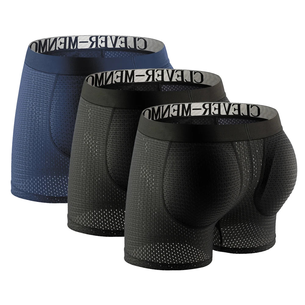 3 Pack Men Boxer Shorts Underwear Boxershorts Mesh Man Sexy Panties Push Up Pad Butt Lifter Penis Pouch Underpants