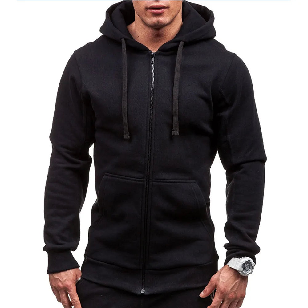 Casual Sweatshirt Zip Hooded Sweatshirt Jacket Mens Solid Colour Cardigan Hooded Jackets Spring Autumn Male Tops - ATFH