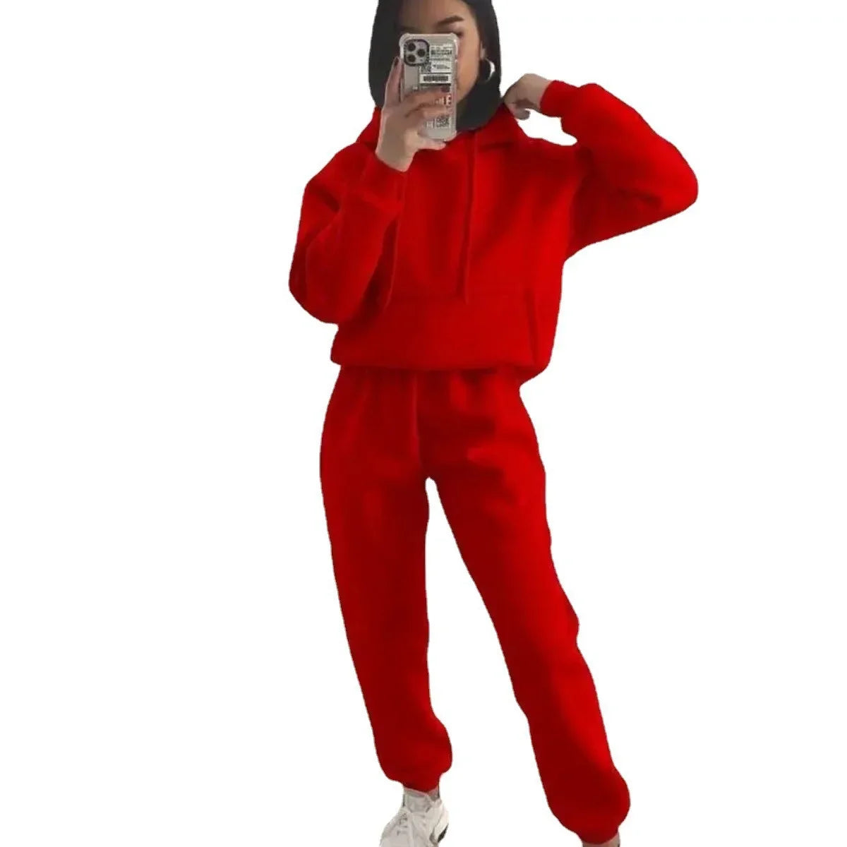 Women's Hooded Long Sleeved Pocket Sweatshirt Solid Color Sports Set Two-piece Set 2024 Autumn/winter