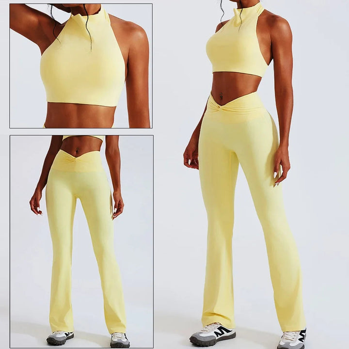 Cloud Hide Yellow Yoga Suit Gym for Woman Fitness Set Sports Tracksuit Bra Top Pants XL Workout Pilates Outfits Running Clothes ATFH