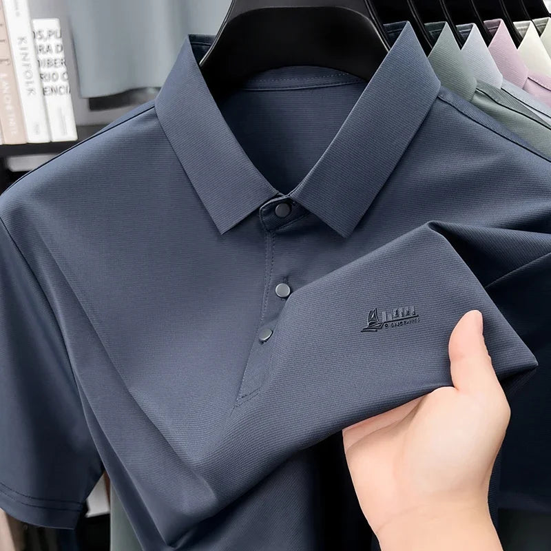Mens Embroidered Polo Shirt Short Sleeve Slim Fit Casual Style Soft And Comfortable Fabric For Daily Wear And Weekend Getaways