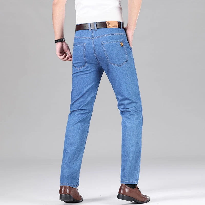 New Lyocell Fabric Jeans Men Summer Thin Business Straight Leg Loose Trousers Men's Casual Long Pants Large Size ATFH