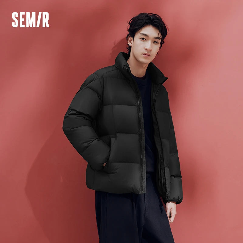 Semir Men Down Jacket Windproof Water Repellent Stand Collar Solid Color Lightweight 2026 New Winter Daily Wear