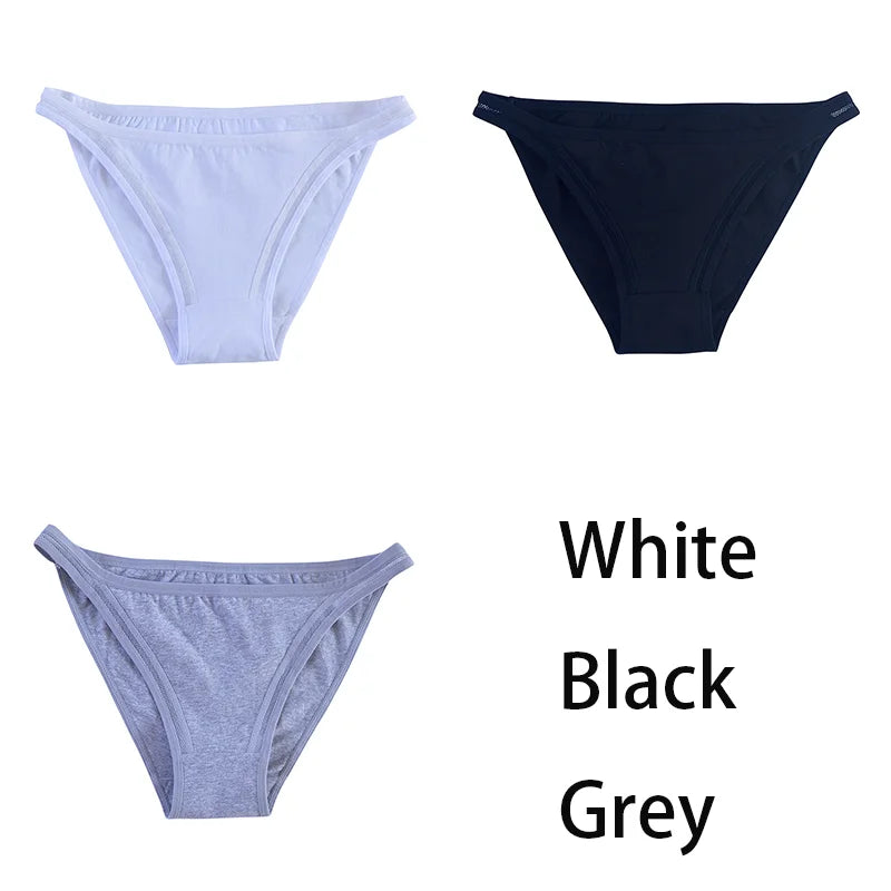 3Pcs/set Women Cotton Panties Female Mesh Underpants Solid Color Bikini Briefs Underwear Ladies Sexy Panty Girls Lingerie