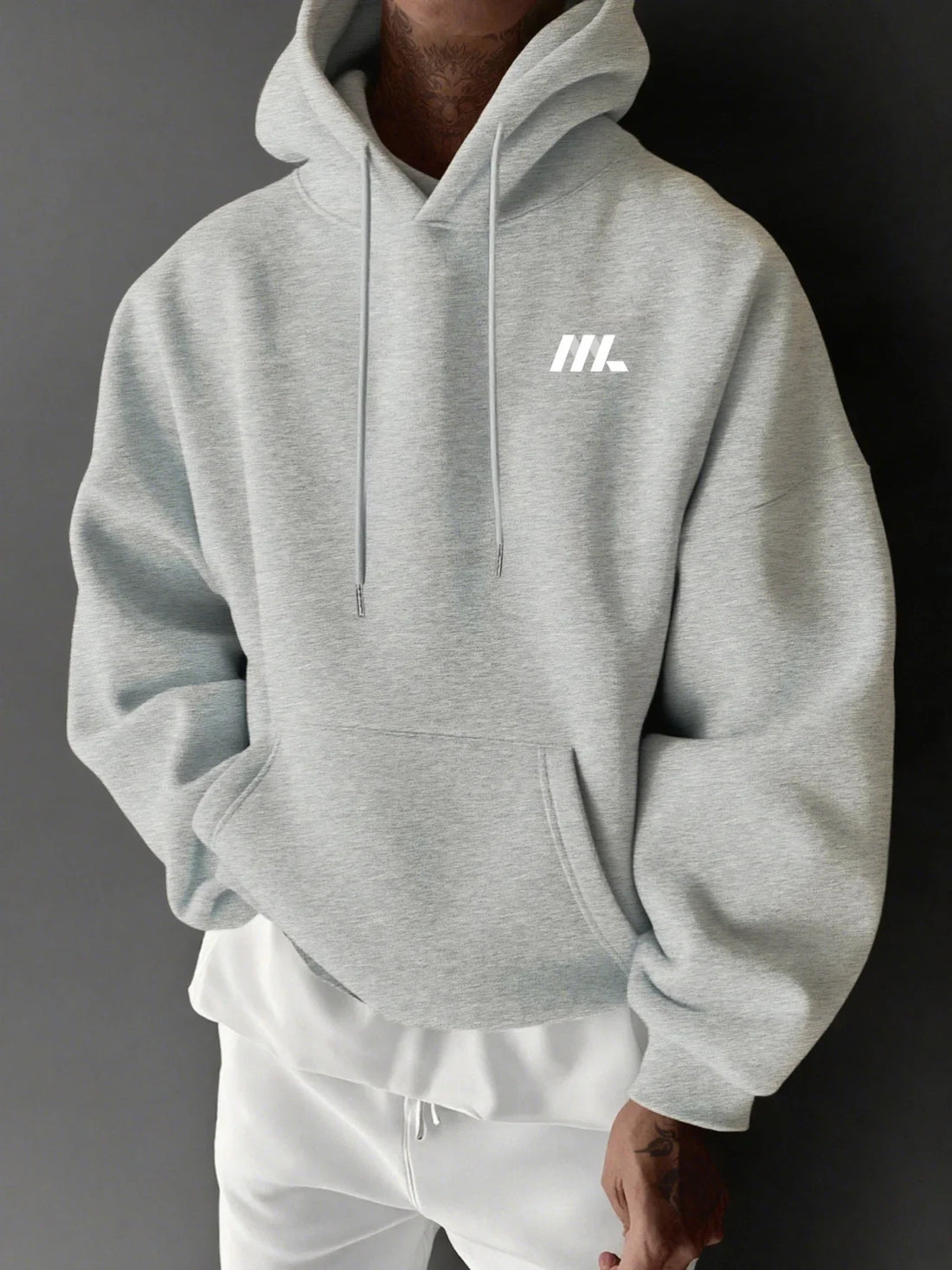 Men Minimal IIIK Letter Logo Hoodie Simple Chest Front Print Casual Hooded Sweatshirt Loose Fleece Hoodie for Men Women