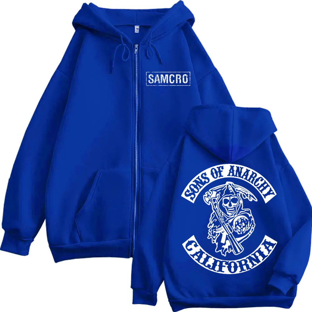Sons of Anarchy Double Sided Print Zipper Hoodie Men's Women Gothic Vintage Zip Up Sweatshirt Casual Fashion Oversized Pullovers