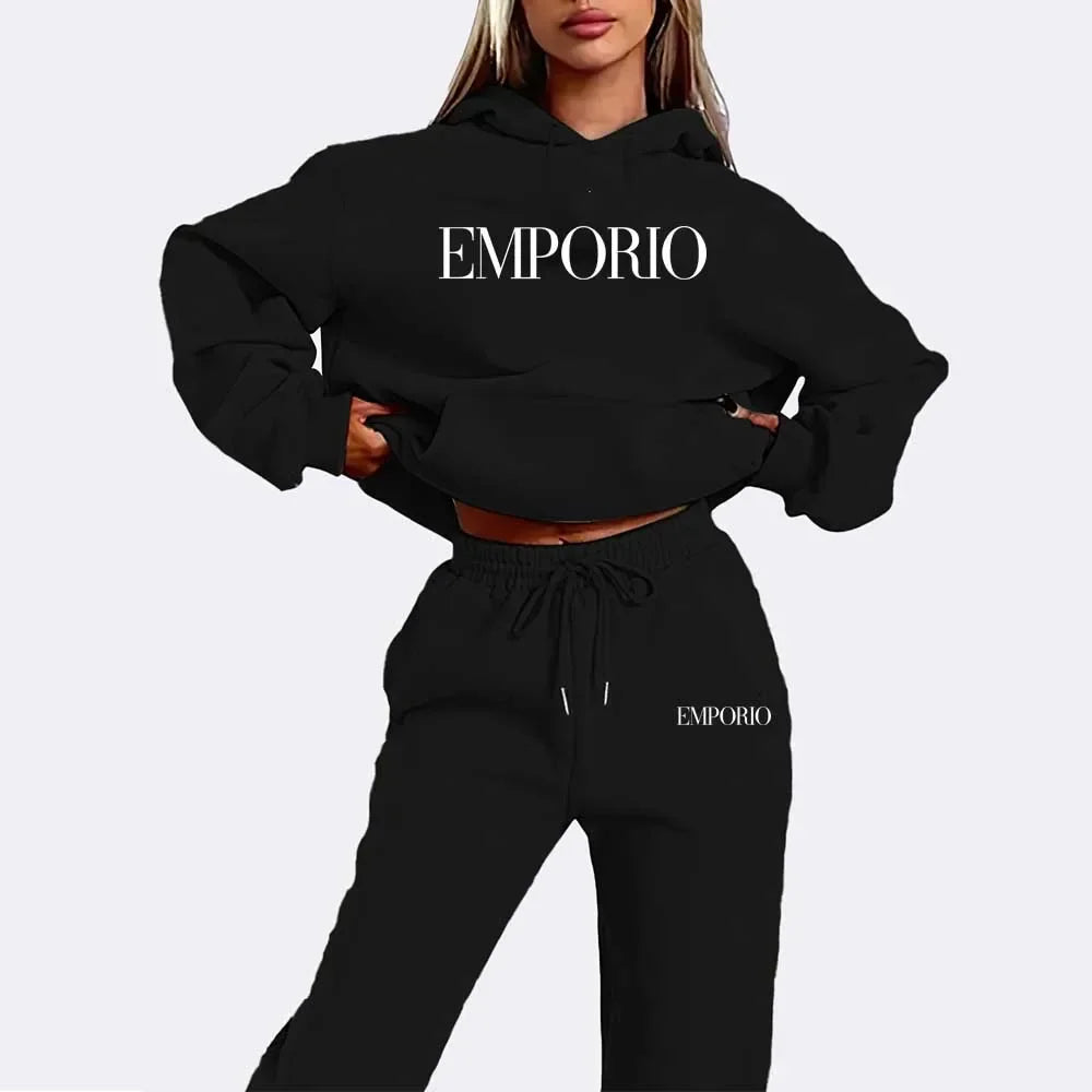 2026 Women's Fleece-Like Hooded Sweatshirt & Joggers Set Print Polyester Lounge Set Matching Sets All-Season Comfort Pant Sets - ATFH