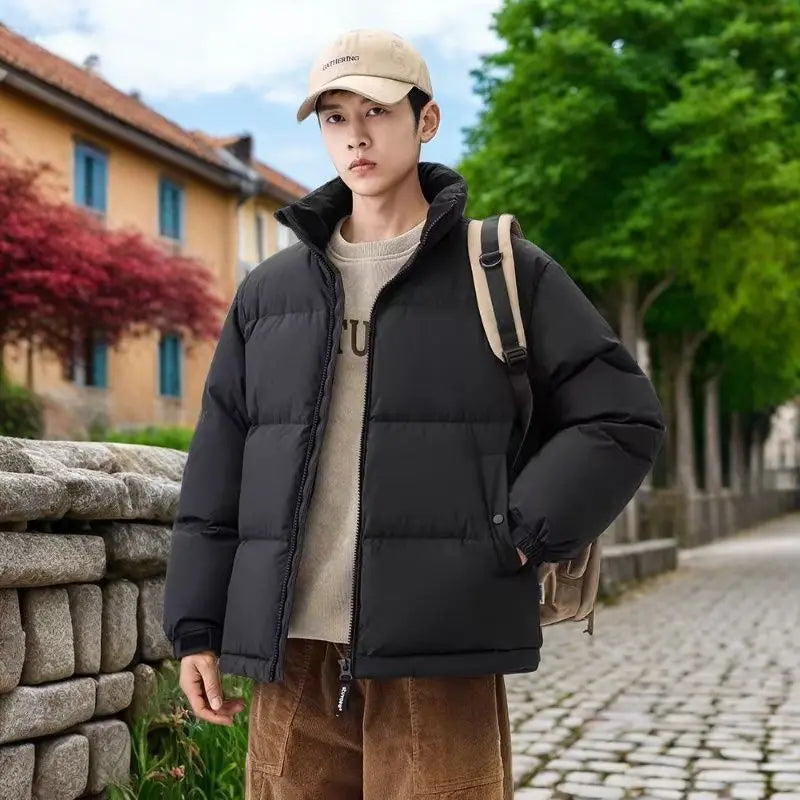 Men's Parkas New Korean Thicken Cotton Padded Coats Male Winter Warm Overcoats Men Solid Color Zipper Casual Jackets F253