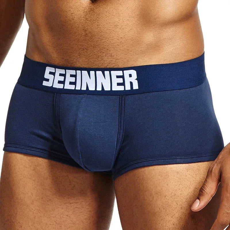 Seeinner Mens Boxer Shorts Cotton U Convex Pouch Underwear Soft Comfortable Underpants Cueca Masculina M-XXL Black White Gray