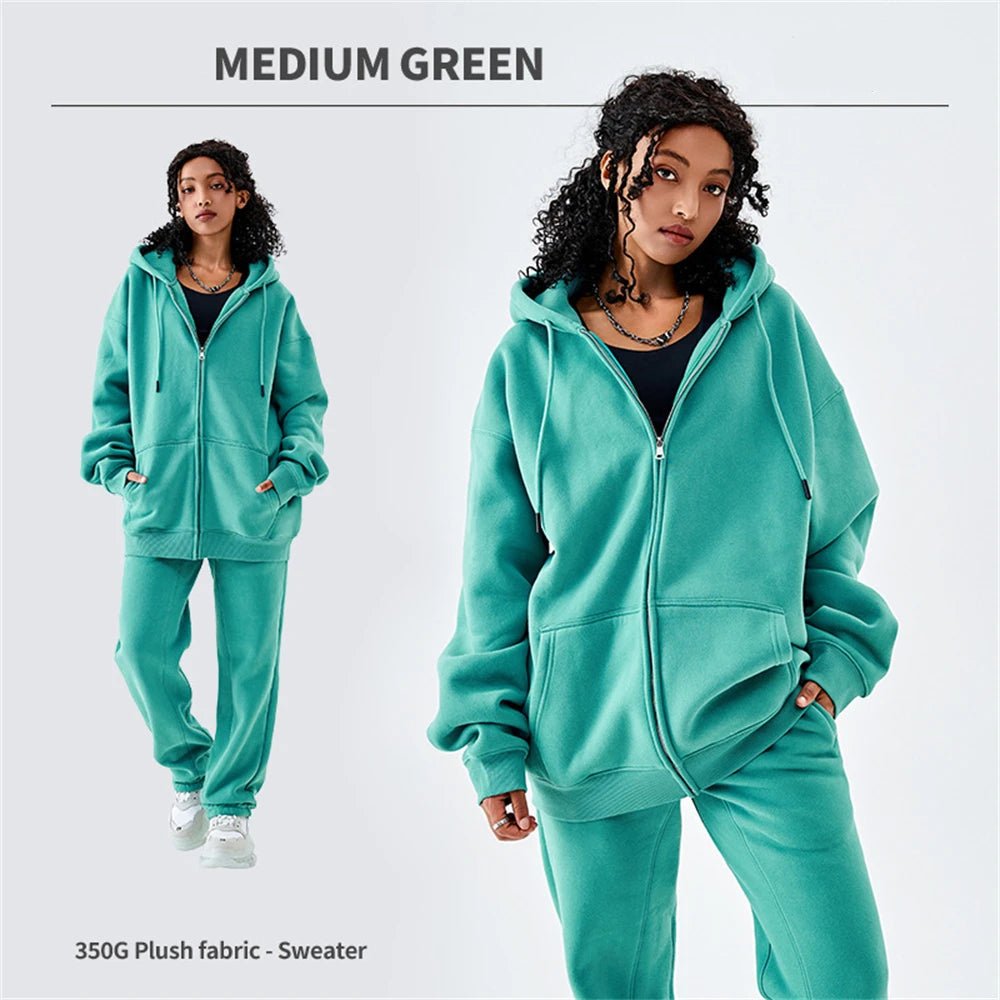 ZODF Basic Winter Men Fleece Zipper Hoodies Unisex Casual Loose 350gsm Warm Solid Hooded Sweatshirts Coats 18 Colors HY0726 - ATFH