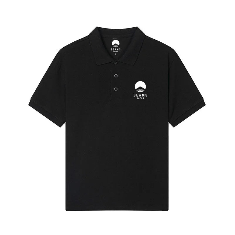 Fuji Mountain Embroider Logo Summer Men Women Same Polo Shirt Korean Style High-quality T-shirt Cotton Short Sleeve Tees Top