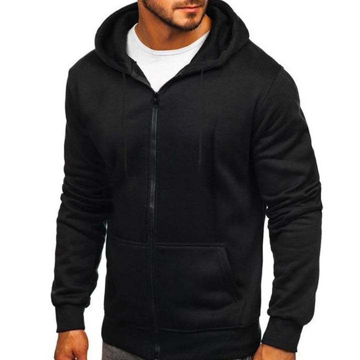 Men's Hoodie Solid Color Basic Hooded Jacket Cardigan Sweatshirt Spring Autumn Casual Men Streetwear Tracksuit Male - ATFH