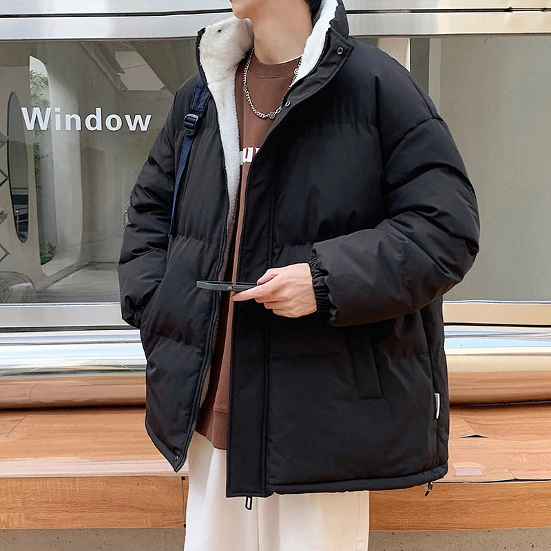 Winter Stand-up Collar Jacket for Men  New Arrived Men Solid Color Parka Thickened Warm Jacket Oversize Puffer Coat ATFH