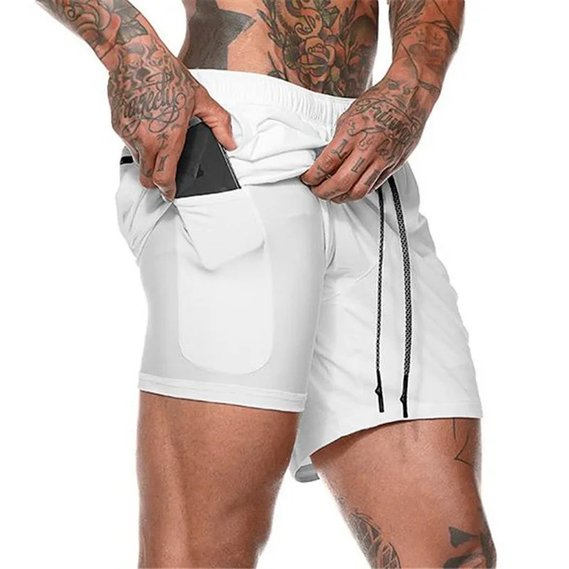 2 in 1 Compression Shorts for Men Gym Workout Running Shorts with Phone Pockets Athletic Quick Dry Activewear Training Jogging