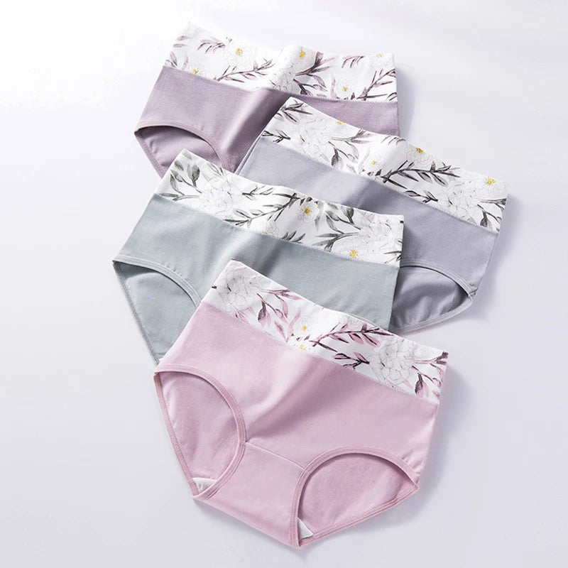 4Pcs Cotton Women Panties High Waist Body Shaper Underwear Print Ladies Briefs Plus Size Sexy Panty Breathable Female Lingerie