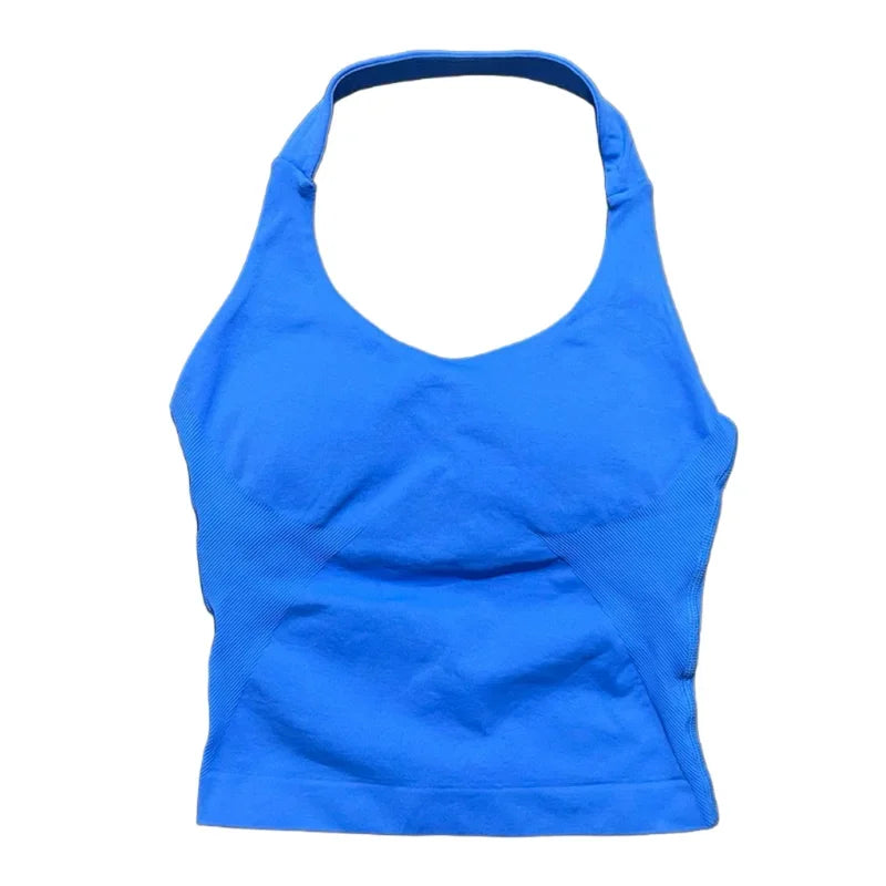 Sports Gym Halter Top Woman Seamless Yoga Tank Removable Chest Pad Push-up Sports Vest Fitness Workout Running Tops - ATFH