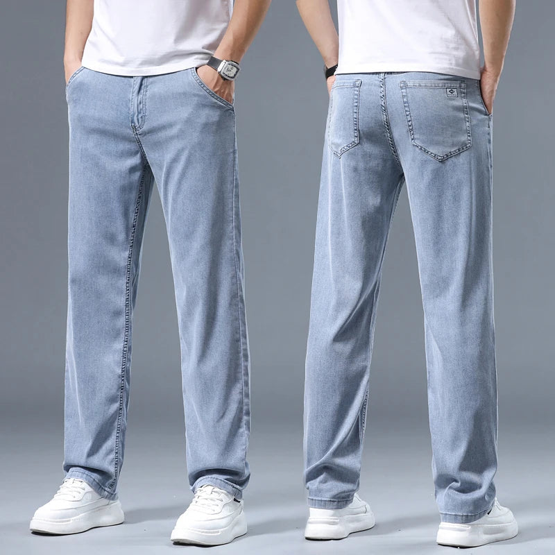 2026 Summer Ice Silk Thin Four Seasons Men's Jeans Loose Straight Wide Leg Pants ATFH