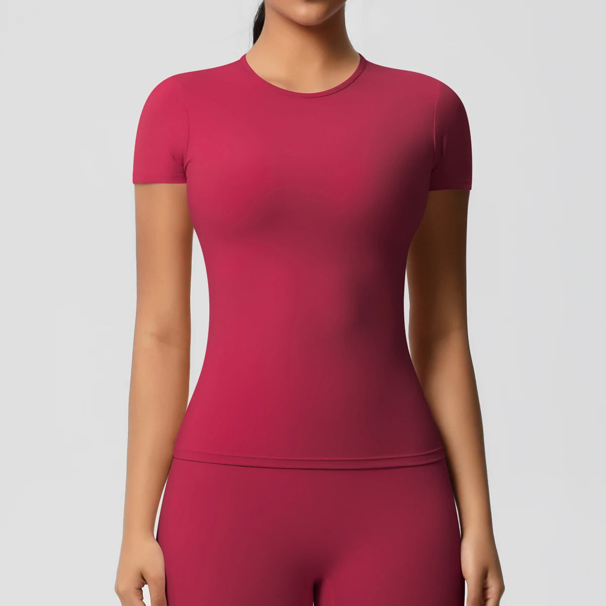 Women Running Sports T Shirt Summer Short Sleeve Round Neck Breathable Stretchy GYM Yoga Slim Fitness Active Top - ATFH
