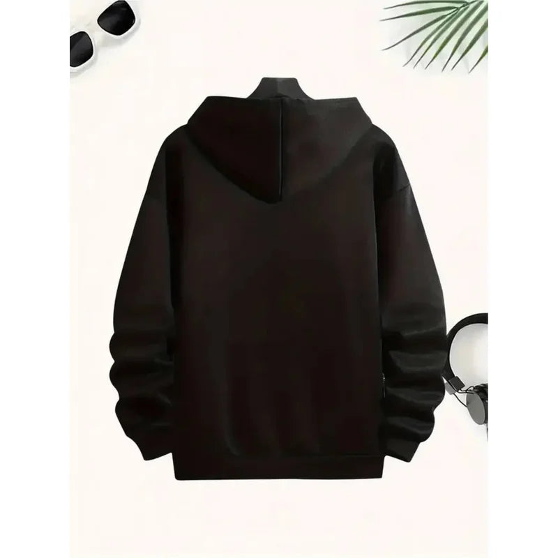 Men's casual printed hoodie regular fit, Japanese Tokyo minimalistic print fashion long-sleeve fleece pullover