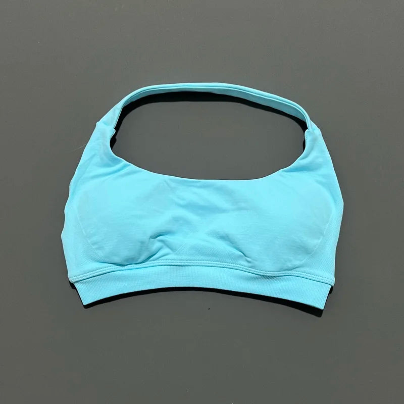 Histello Sports Bra Women Seamless Halter Clothes Neck Strap Padded Yoga Top Gym Backless Bra Running Sportswear Workout Tops - ATFH