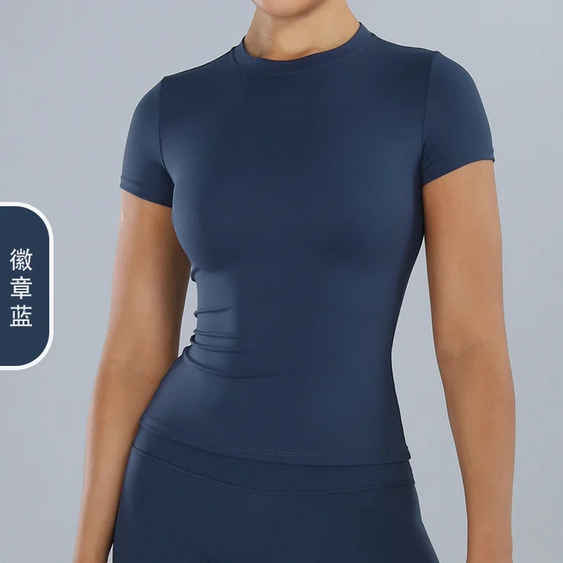 Yoga Sport Shirt Blouses Pilates Crop Top Fitness Women's Short Sleeve T-shirt Tees Sweatshirt Sportswear Woman Gym Yoga Clothes - ATFH