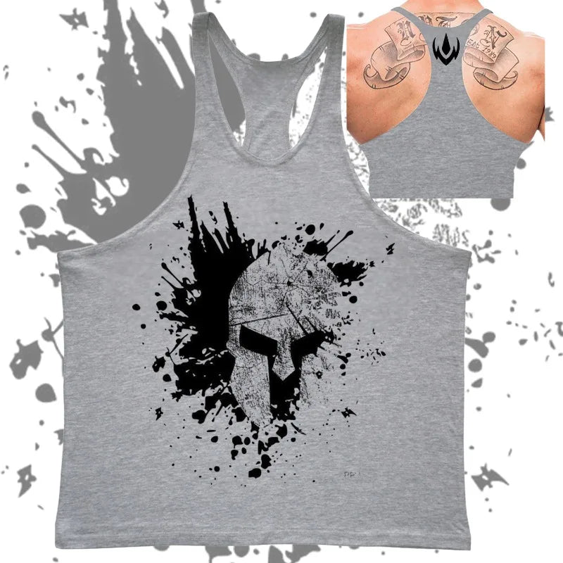 Men's Spartan Helmet Graphic Stringer Tank Top Gym Fitness Sleeveless Shirt Breathable Stylish Comfortable Bodybuilding Workout