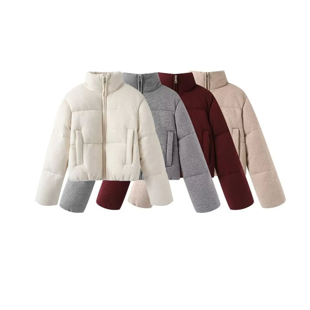 2026 New Fashion Parkas Women's Clothing Knitted Fabric Jacket  Stand-up Collar Warm Cotton Coat ATFH