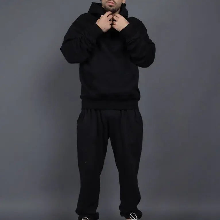 Custom logo autumn and winter cotton 60% polyester 40% plush and thickened men's and women's loose hooded sweater two-piece set ATFH