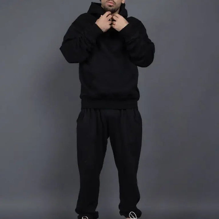 Custom logo autumn and winter cotton 60% polyester 40% plush and thickened men's and women's loose hooded sweater two-piece set ATFH