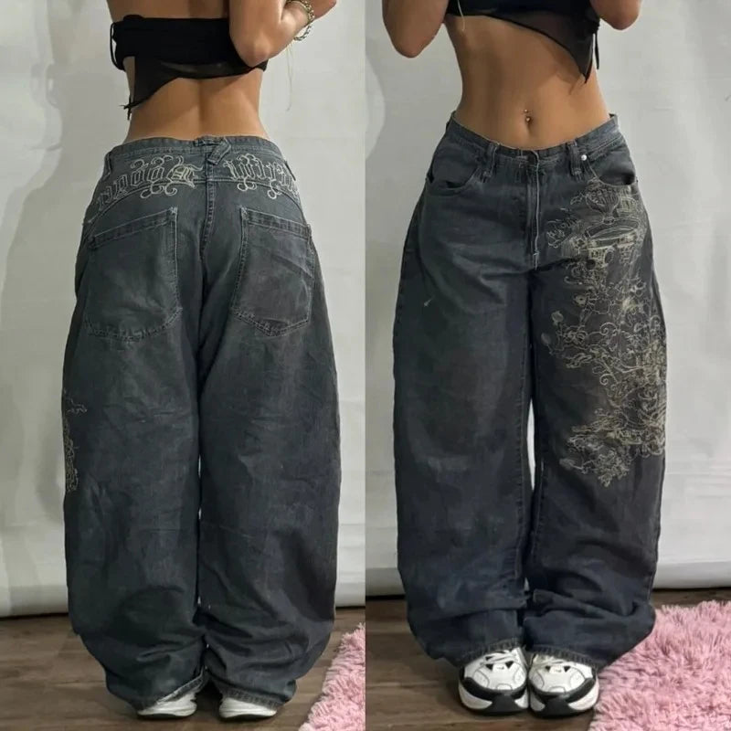 2024 American New Fashion Patch Baggy Casual Jeans For Men And Women Y2K High Street Harajuku High Waist Wide Leg Denim Trousers ATFH