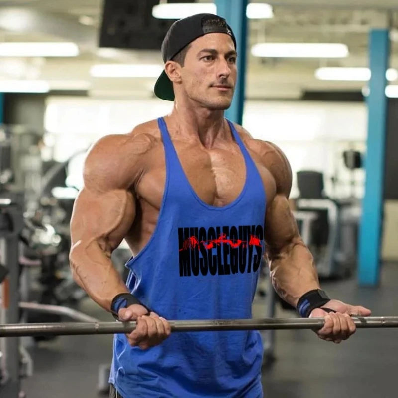 Mens Summer Sport Cotton Loose Stringer Singlet Sexy Casual vest Fitness Workout sleeveless Tank Top for Bodybuilding Training