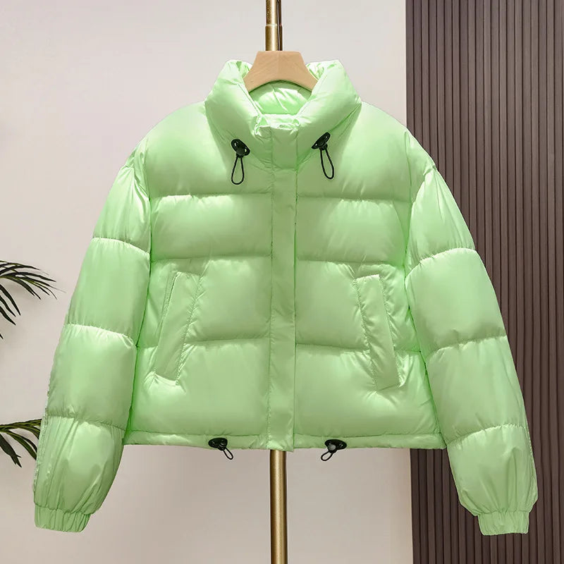Korean Fashion Short Down Cotton Jacket Women 2025 Winter Parkas Warm Padded Coat Stand Collar Thick Casual Ladies Bread Clothes