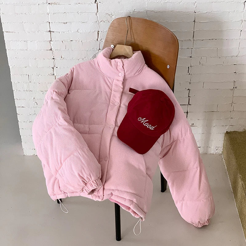 Aoaiiys Thicken Parkas Women Turtleneck Down Cotton Corduroy Jackets Simple Solid Single Breasted Outerwear Winter Clothes Woman