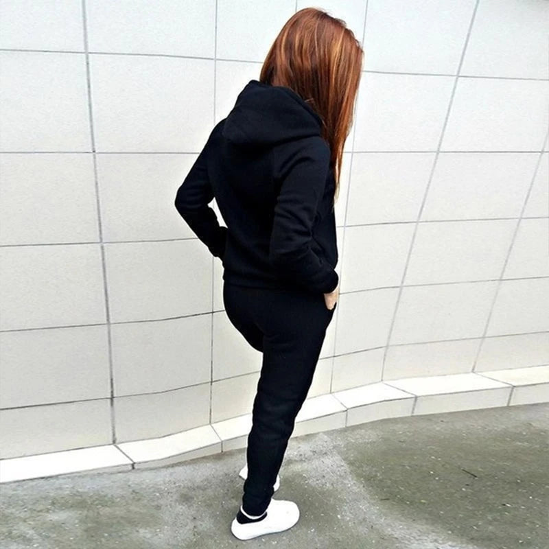 New Fashion Womens Clothes Casual Long Sleeve Hoodie + Pants Sports Suits Autumn/winter Outdoor Fleece Jogging Suit