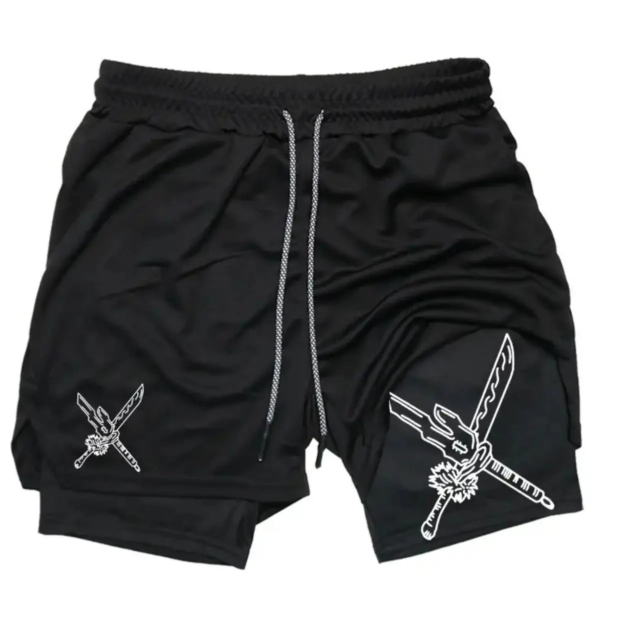 2025 New Summer Anime Pattern Print Adult Double-Layer Fashion Fitness Casual Shorts