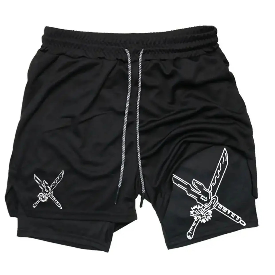 2025 New Summer Anime Pattern Print Adult Double-Layer Fashion Fitness Casual Shorts