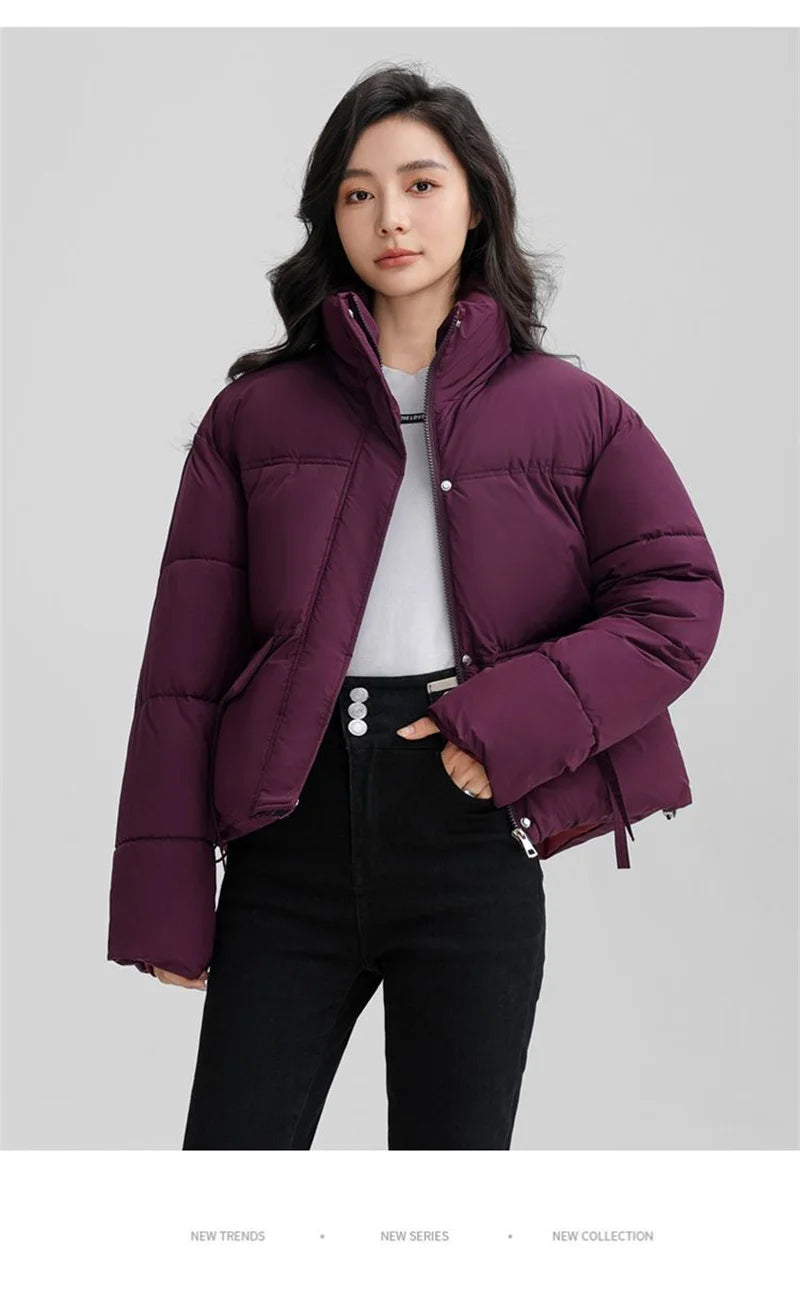 New Down and Cotton Jacket women's Short Korean Version Cotton Jacket  Stand Collar Loose Autumn and Winter bread Fashion jacket ATFH