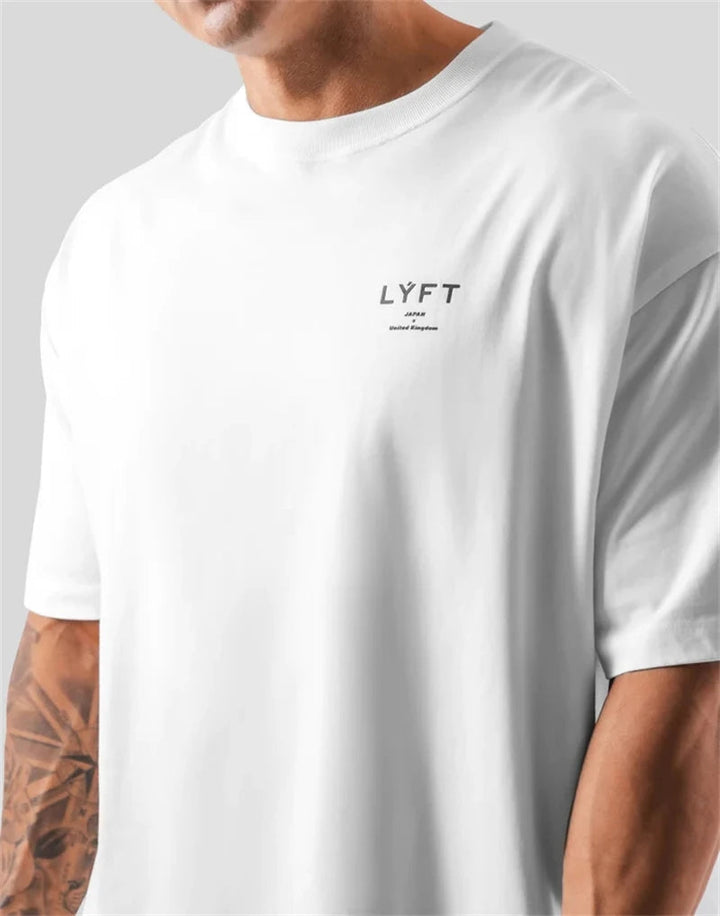 ONE POINT LYFT Print Big T Shirt Men Running Sport Gym Fitness Training Oversized 100% Cotton T-shirt Mens Bodybuilding Tee Tops ATFH
