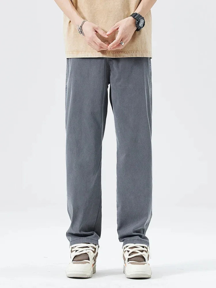 Ultra Thin Baggy Jeans Men's Summer New in Lyocell Soft Breathable Straight Trousers Elastic Waist Casual Blue Gray Wide Pants ATFH