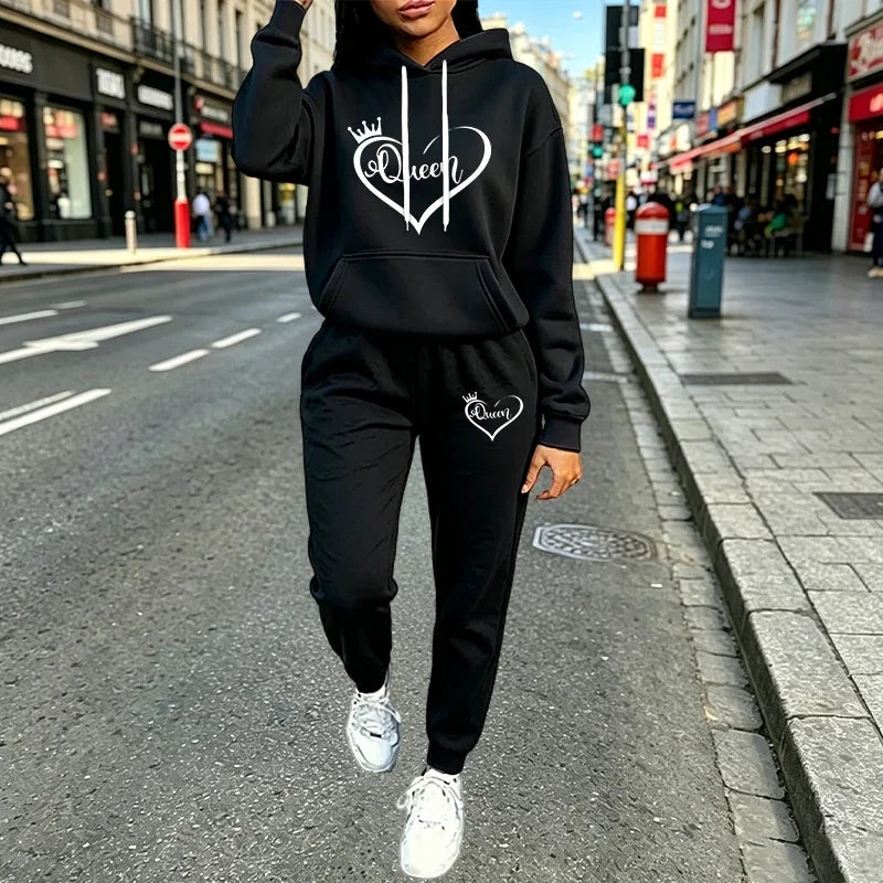 2026 Women's 2 Pcs Sets Casual Hooded Sweatshirts Tracksuit Outdoor Sports Jogging Clothing AutumnWinter Street Woman Pants Suit