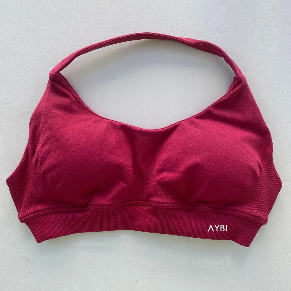 Impact Sports Bra Women Seamless Yoga Underwear Halter Neck Strap Open Back Design Gym Top Workout Fitness Running Bra - ATFH