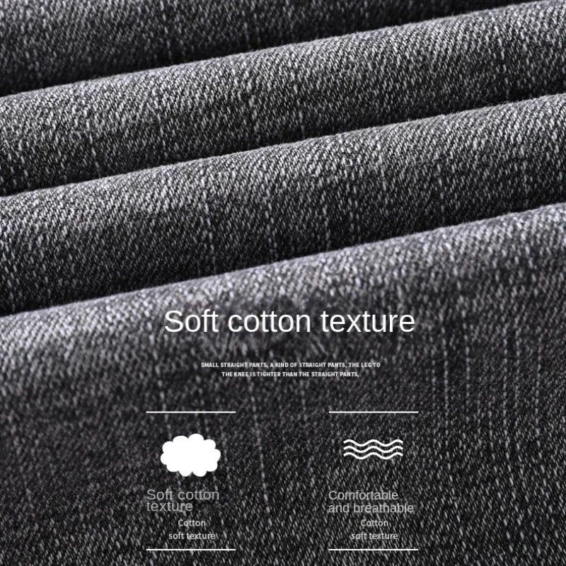 Cotton Stretch Jeans Business Casual Men's Thin Denim Jeans Grey Spring Summer Brand New Fit Straight Lightweight ATFH